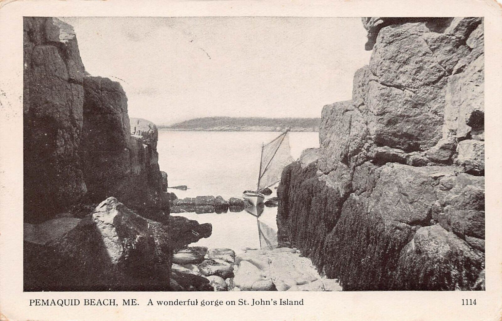 Portland ME Maine Pemaquid Beach Johns Island Gorge Sailboat Vtg Postcard V9