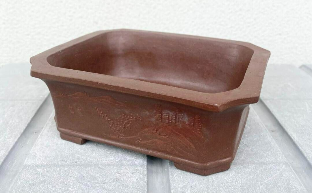 Vintage Japanese Tokoname Ware Bonsai Pot Rectangular Signed W:5.7 in