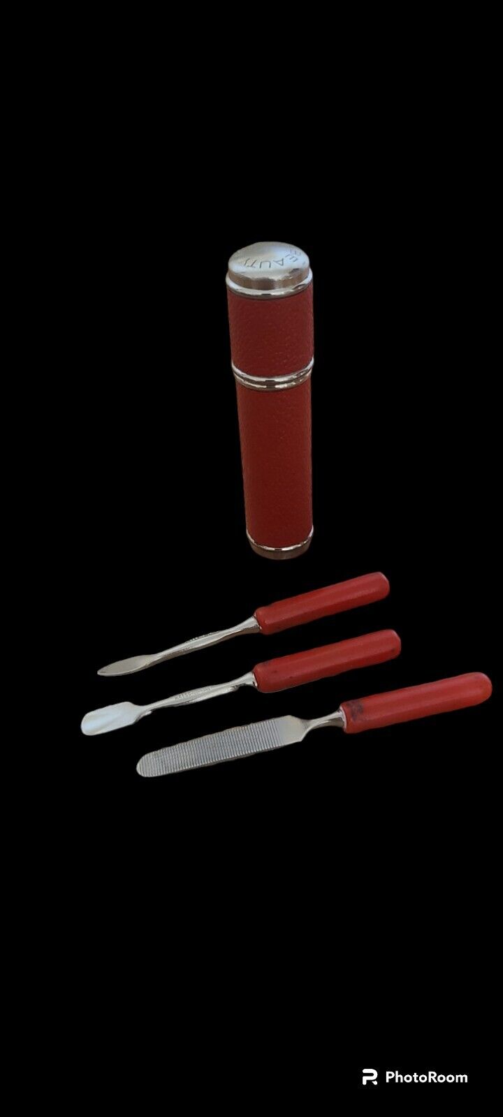 ANTIQUE BEAUTY MATE MANICURE SET--1940'S--U.S. ZONE,GERMANY--RED LEATHER--VGC