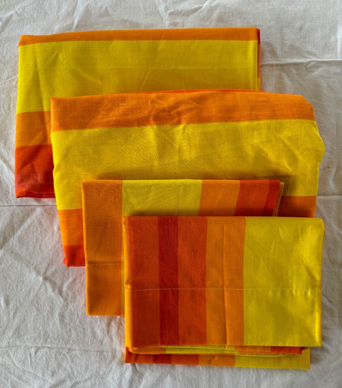 Vtg 70s Striped Orange Yellow Martex Sheet Set & Matching Pillowcases 4 PC TWIN
