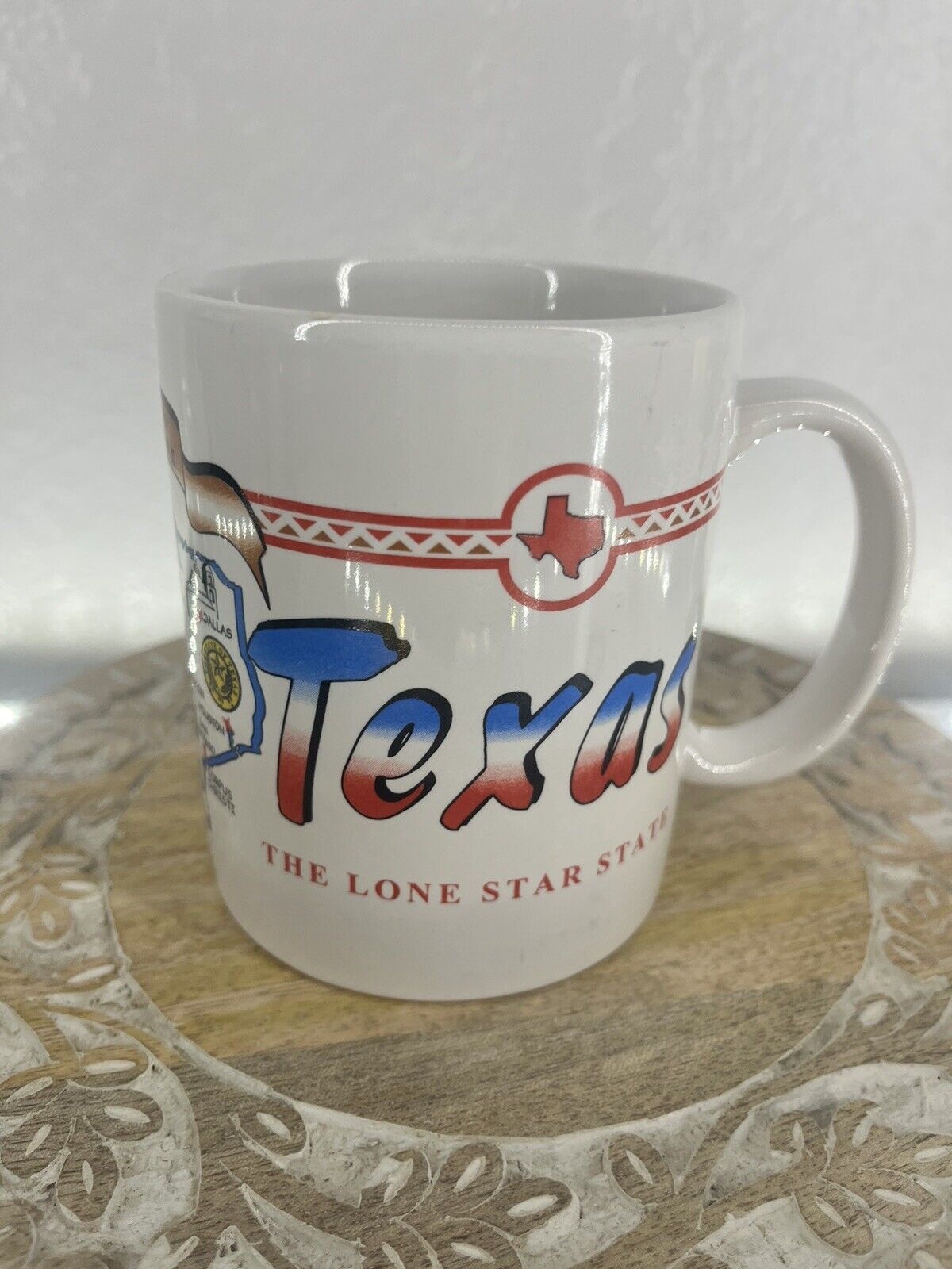 Texas The Lone Star State Facts Souvenir Mug Cup with Map of Texas Major Cities