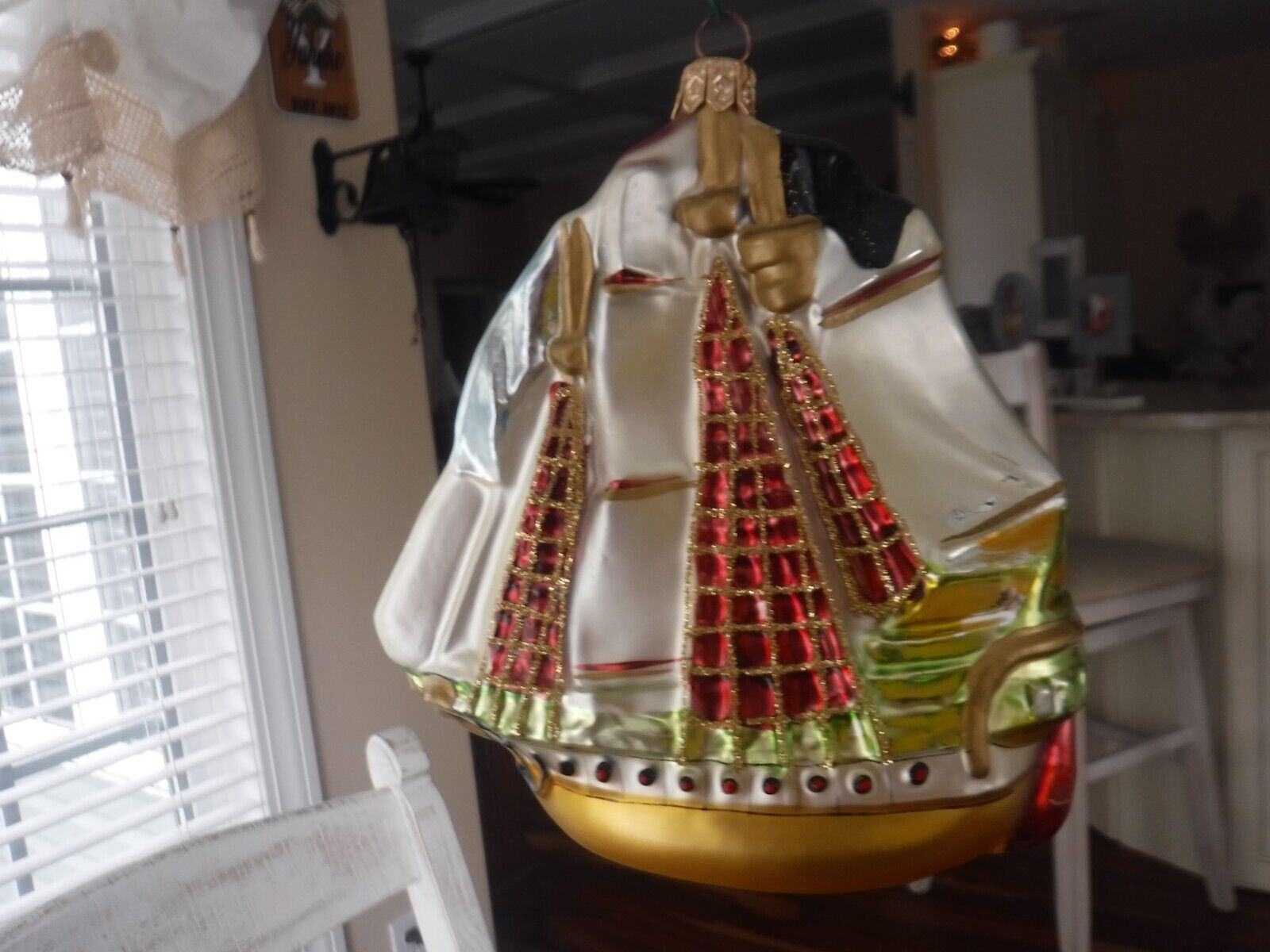 Vtg Kurt Adler Polonaise Sailing Ship Hand-Blown Glass Ornament w/box Nautica