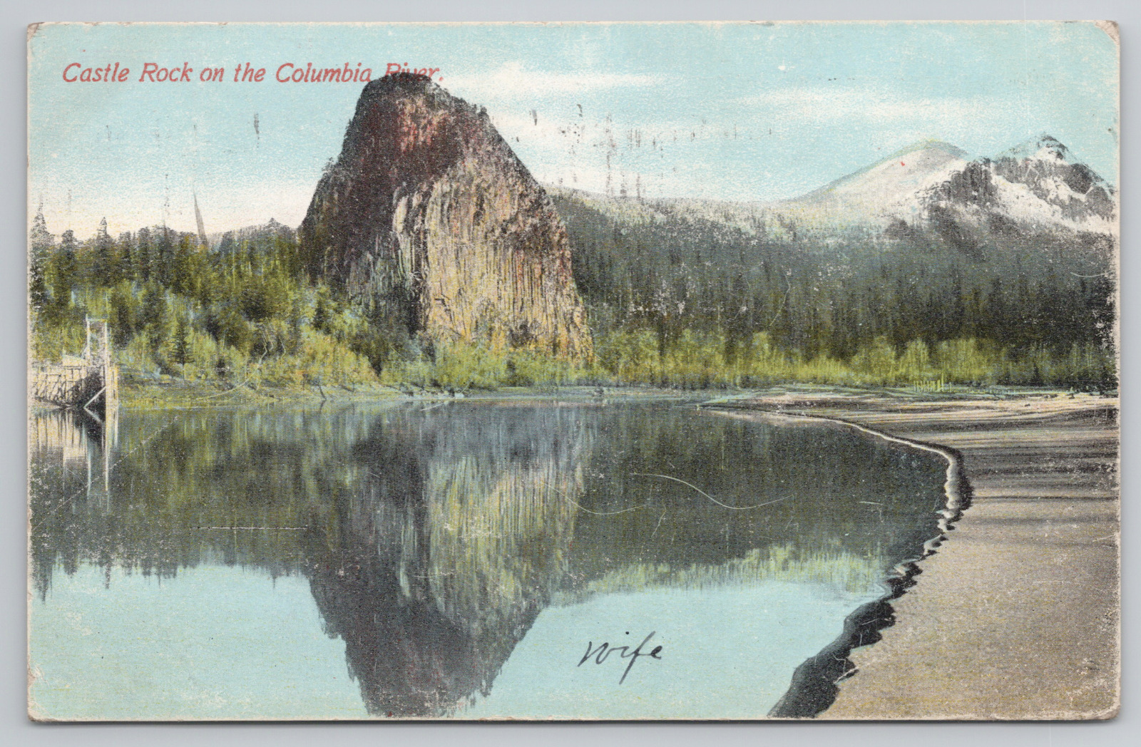 Castle Rock Columbia River Oregon Washington 1910 Postcard Posted to The Dalles