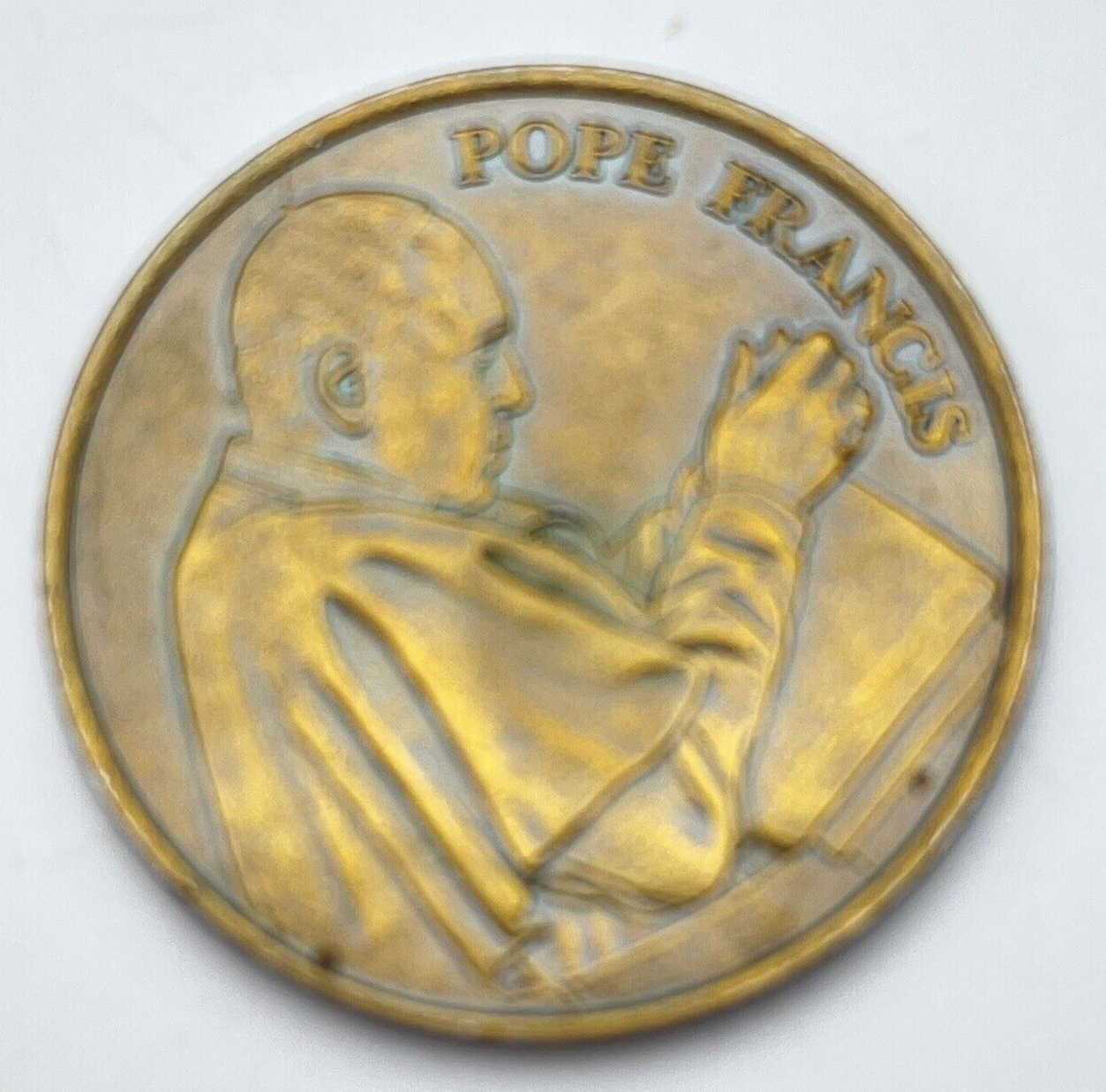 POPE FRANCIS Pocket Coin Religious Double SIded Brass Tone Medal Vintage