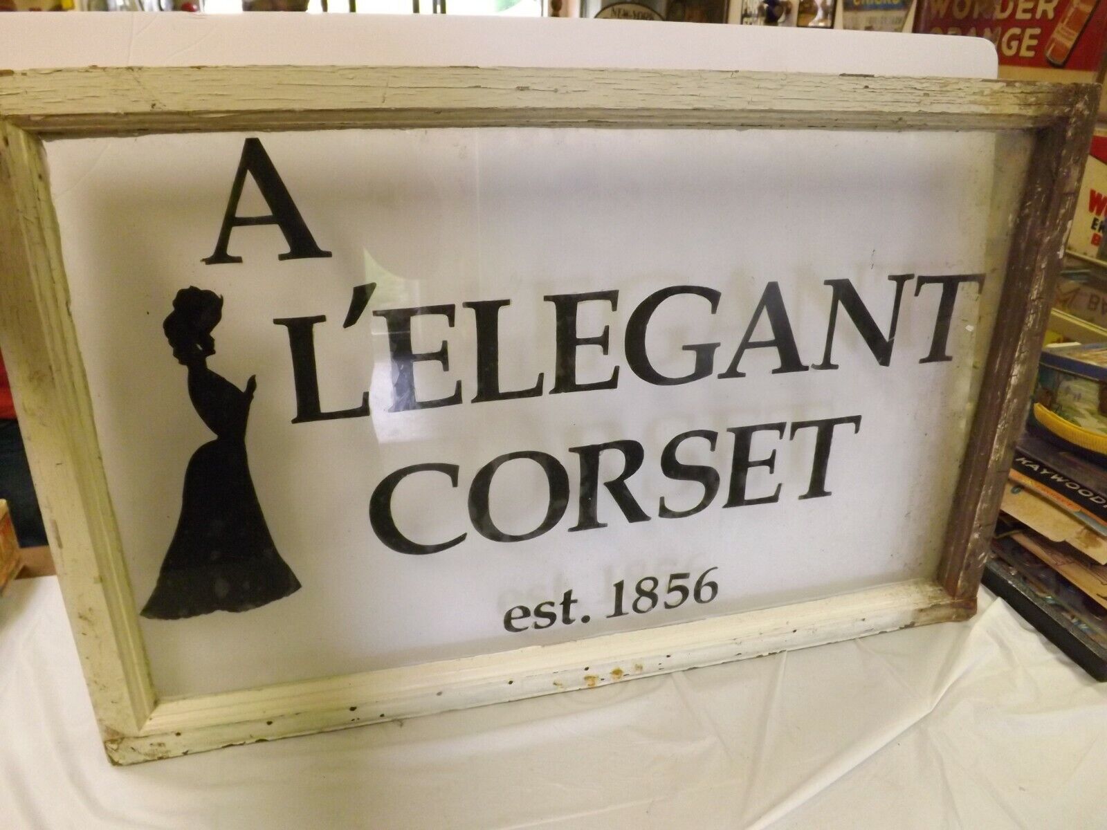 L\' Elegant Corsets Advertising Store Old Early Window Sign Women\'s Ladies Wear