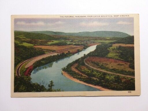 Postcard West Virginia Capon Mountain WV Potomac River Aerial View 1940s Linen