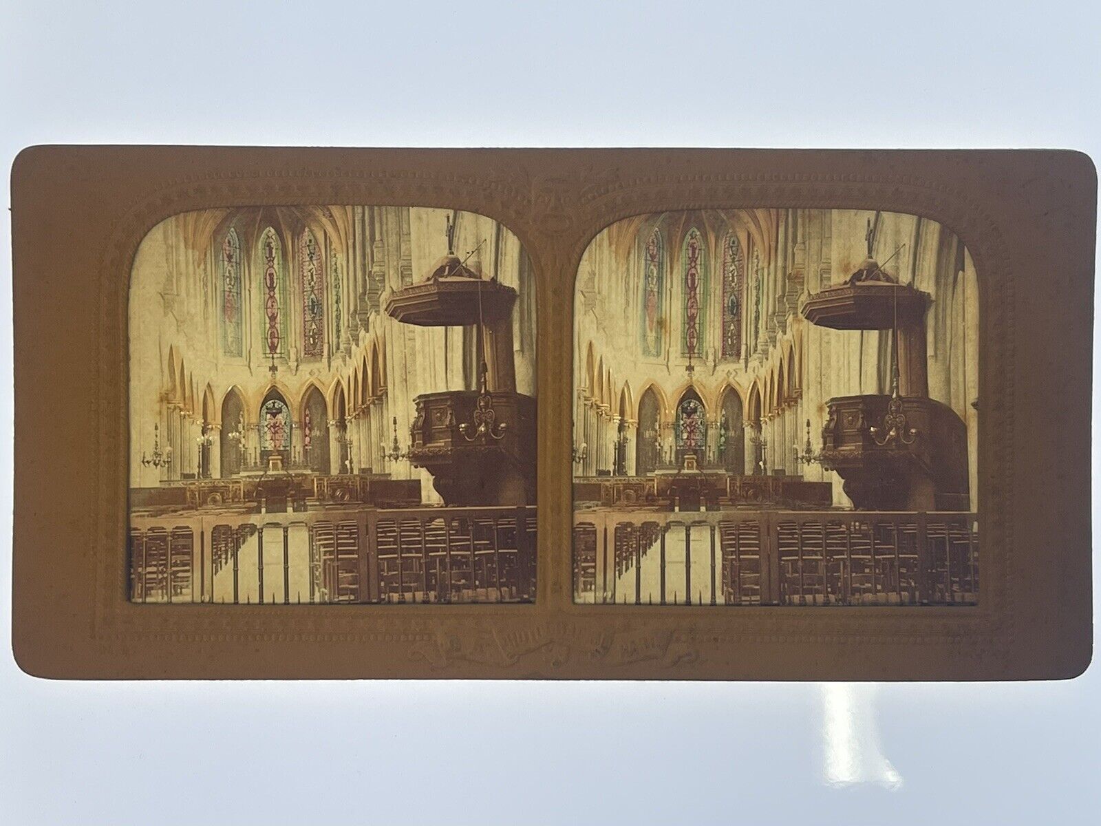 AMAZING ANTIQUE FRENCH TISSUE STEREOVIEW COLOR PARIS FRANCE CHURCHES CATHEDRAL