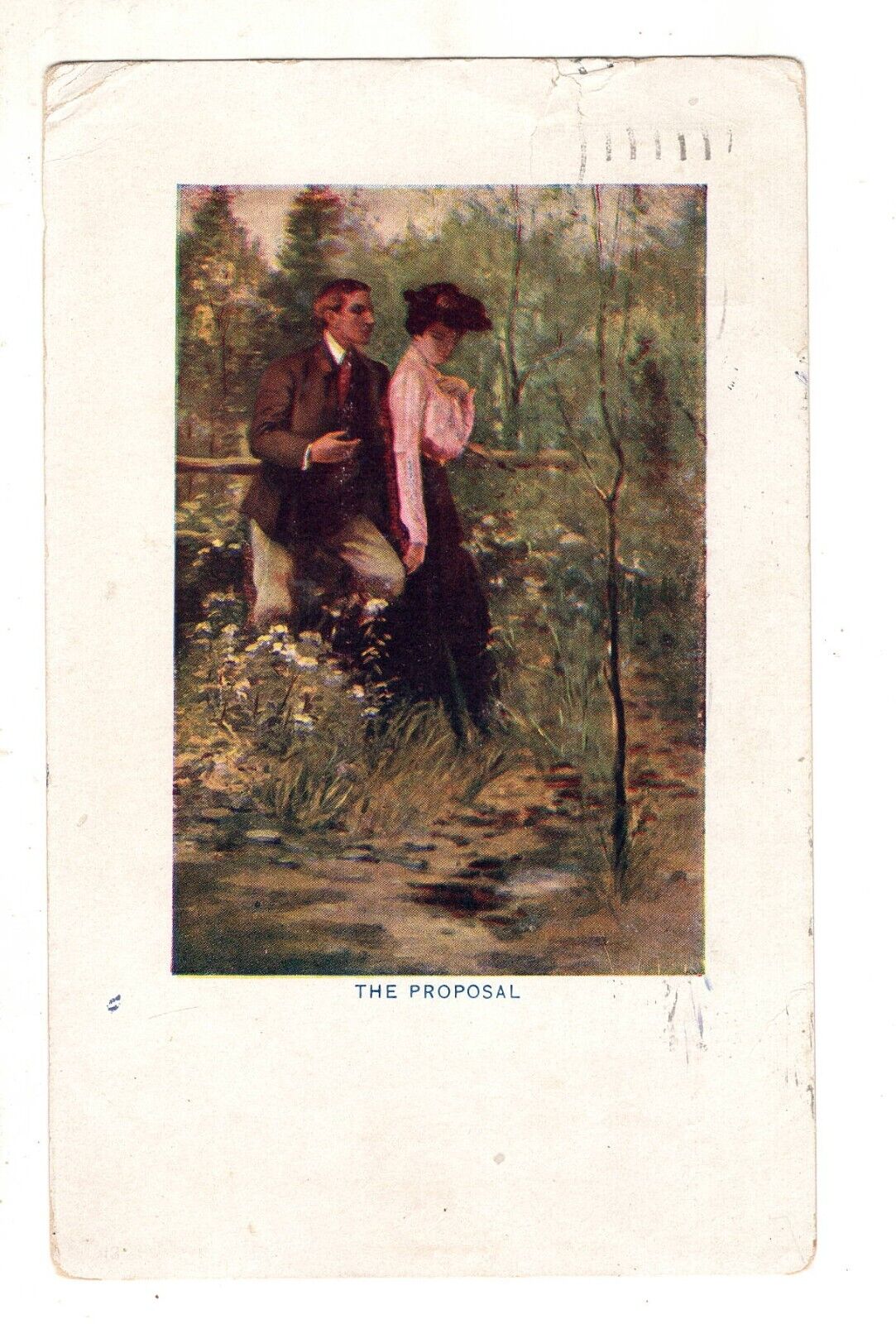The Proposal Lovers Romance Lady Man Vintage Postcard