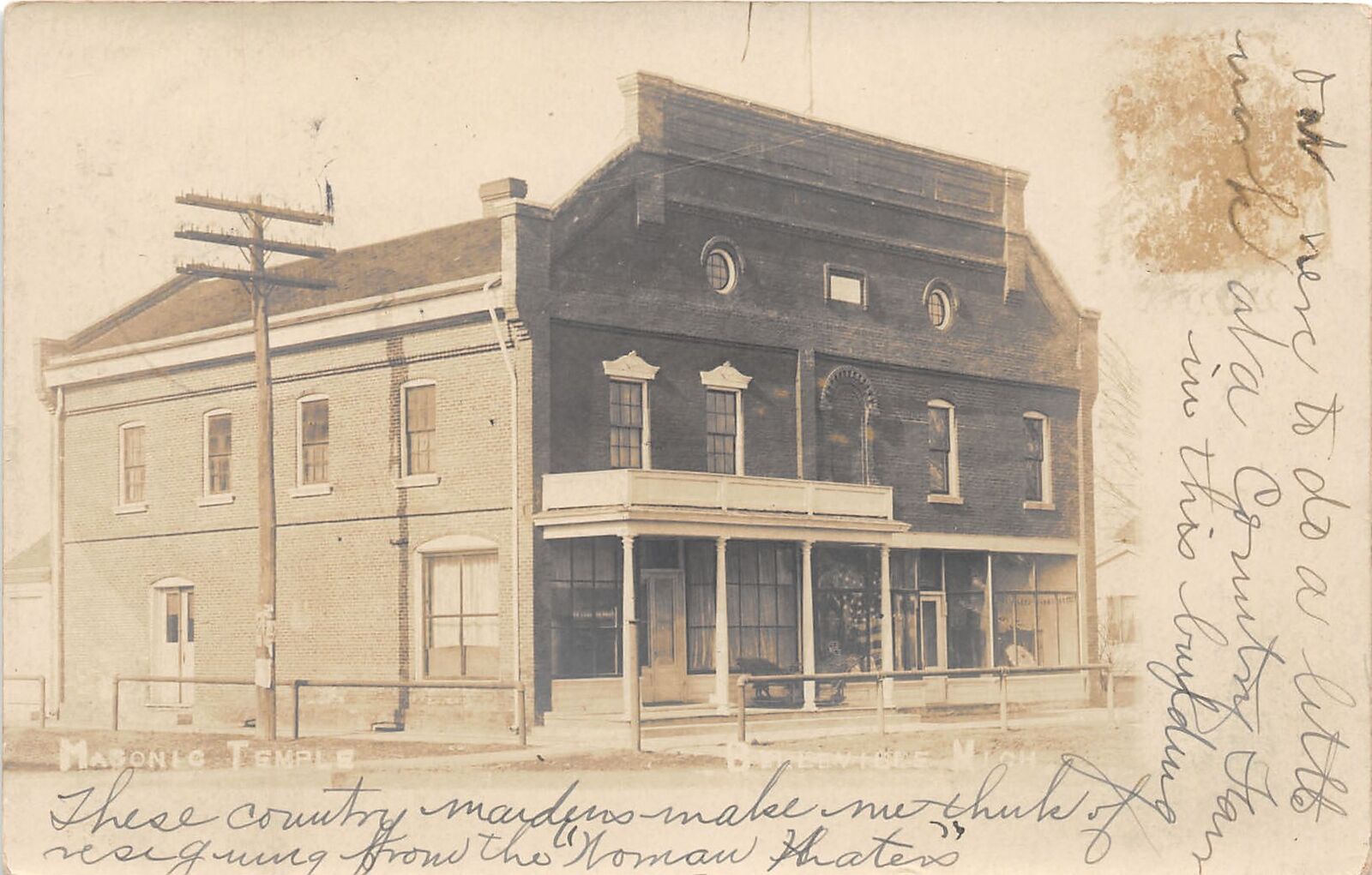 J36/ Belleville Michigan RPPC Postcard c1910 Masonic Temple Building 156