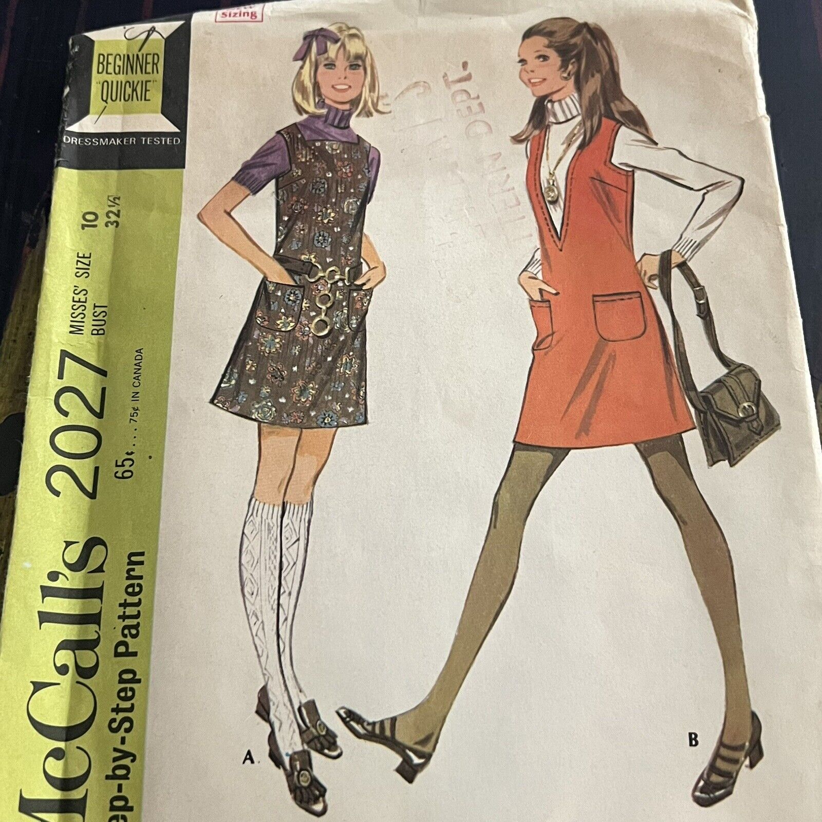 Vintage 1960s McCalls 2027 Mod Jumper Dress in 2 Versions Sewing Pattern 10 CUT