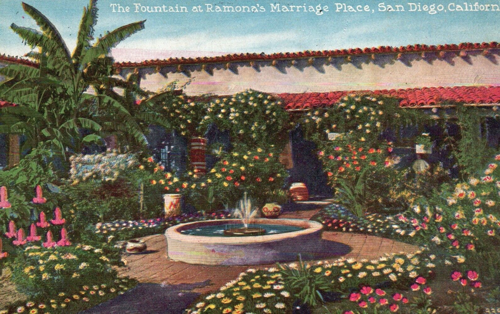 San Diego, CA, Fountain at Ramona\'s Marriage Place, Vintage Postcard e1013
