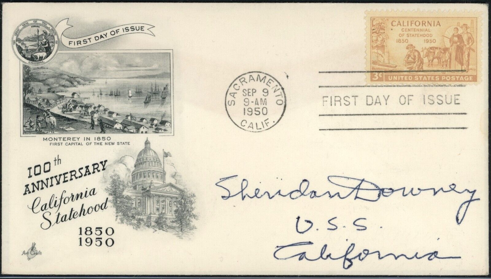 Sheridan Downey Signed Commemorative Cover