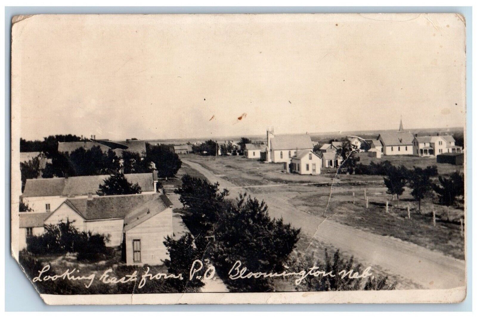 Bloomington Nebraska NE Postcard RPPC Photo Looking East From P O 1914 Antique