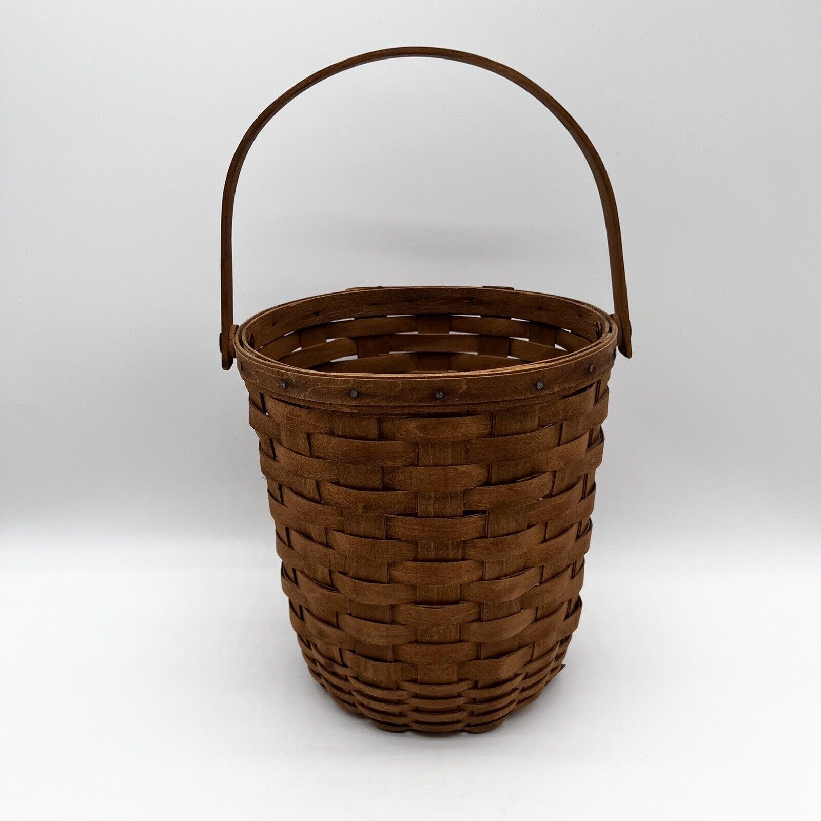 Vintage 1988 Longaberger Round Hand Woven Basket Tall With Handle USA Made