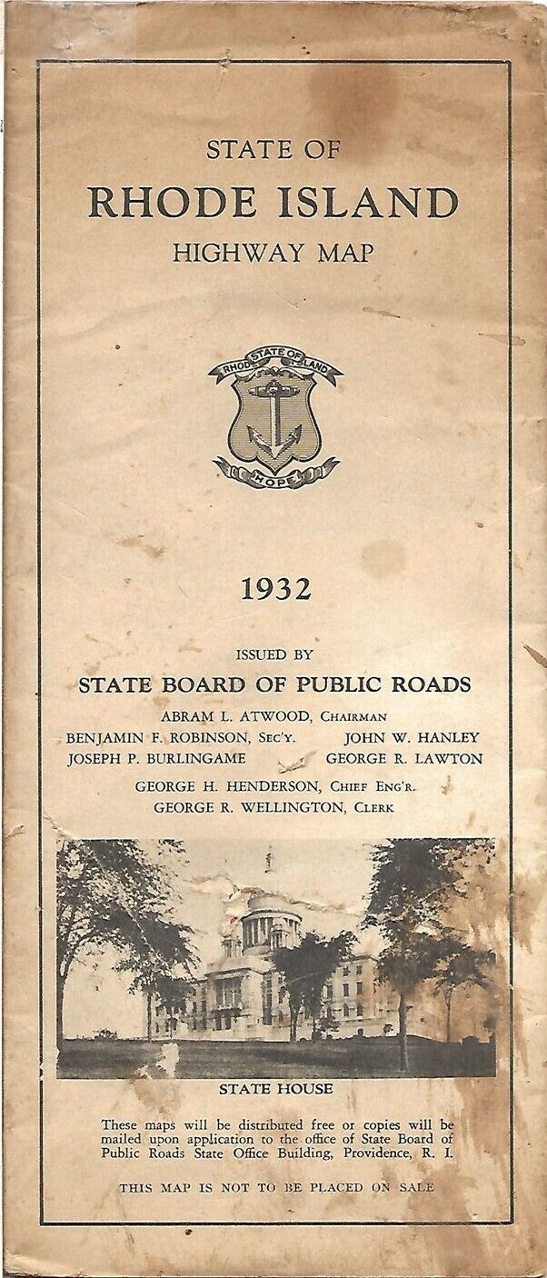 1932 RHODE ISLAND Official State Highway Map Providence Newport Landing Fields