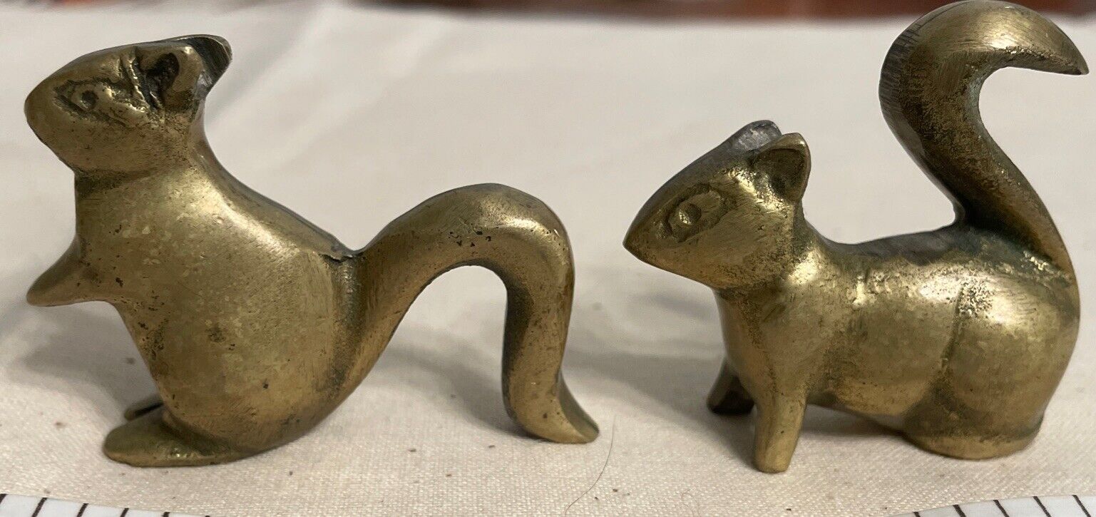 Vintage Brass Squirrel Miniature Figurines Set Of Two (TC)