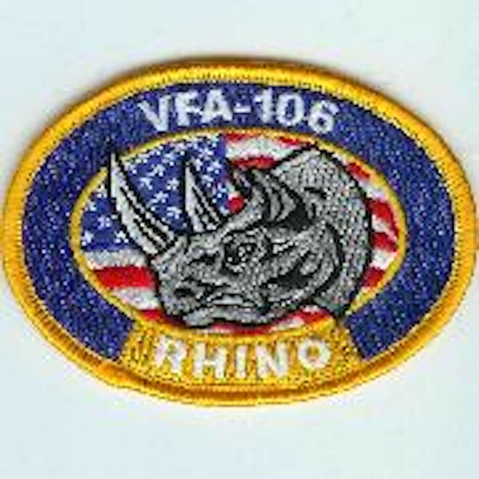 USAF AIR FORCE VFA-106 YELLOW OVAL RHINO FRS RAG EMBROIDERED JACKET PATCH