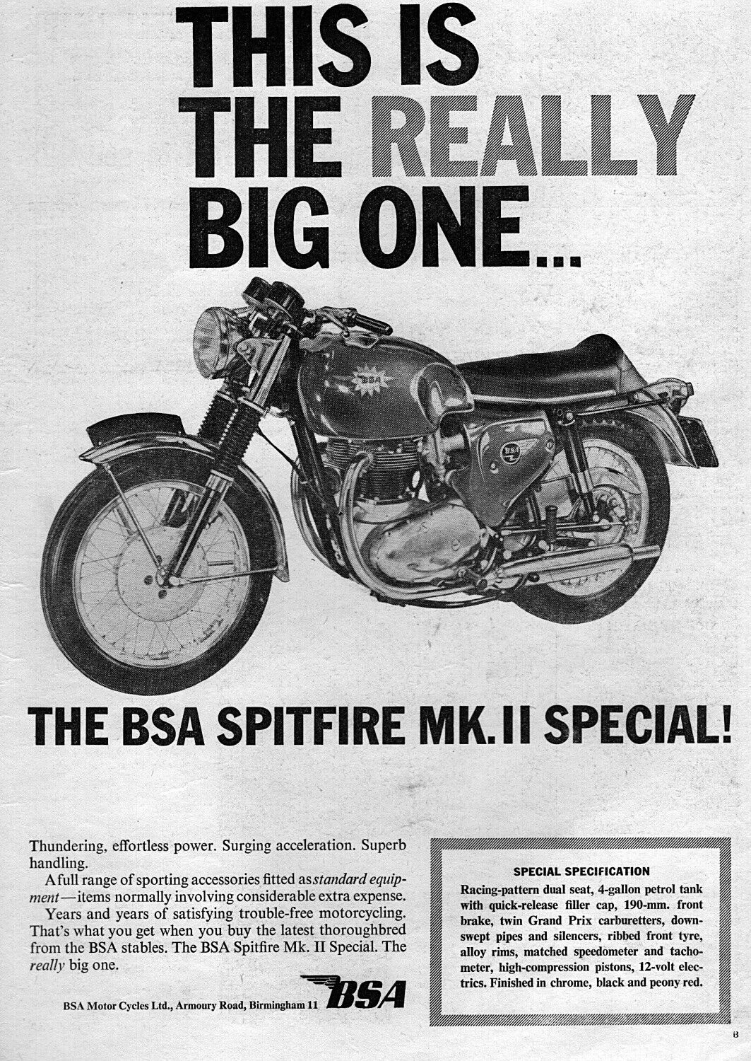 1966 BSA Spitfire MK II Special Motorcycle \