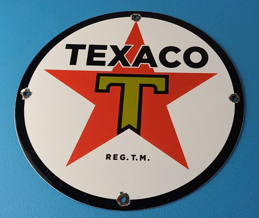Vintage Texaco Gasoline Sign - Gas Motor Oil Pump Plate Porcelain Sign