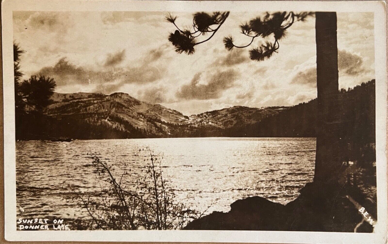 RPPC Donner Lake California Sunset Antique Real Photo Postcard c1910