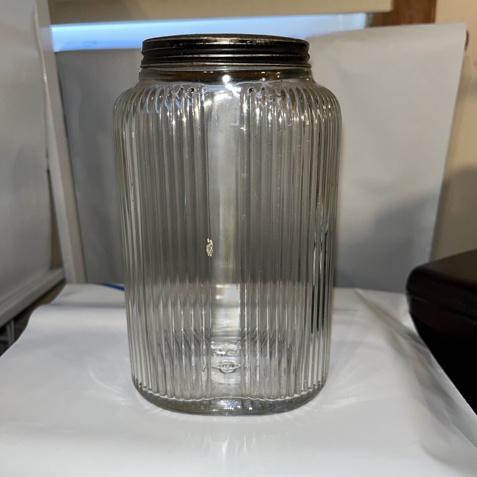 Art Deco Vintage Owens-Illinois Ribbed Ovoid Glass Hoosier Canister 6.5 1930’s