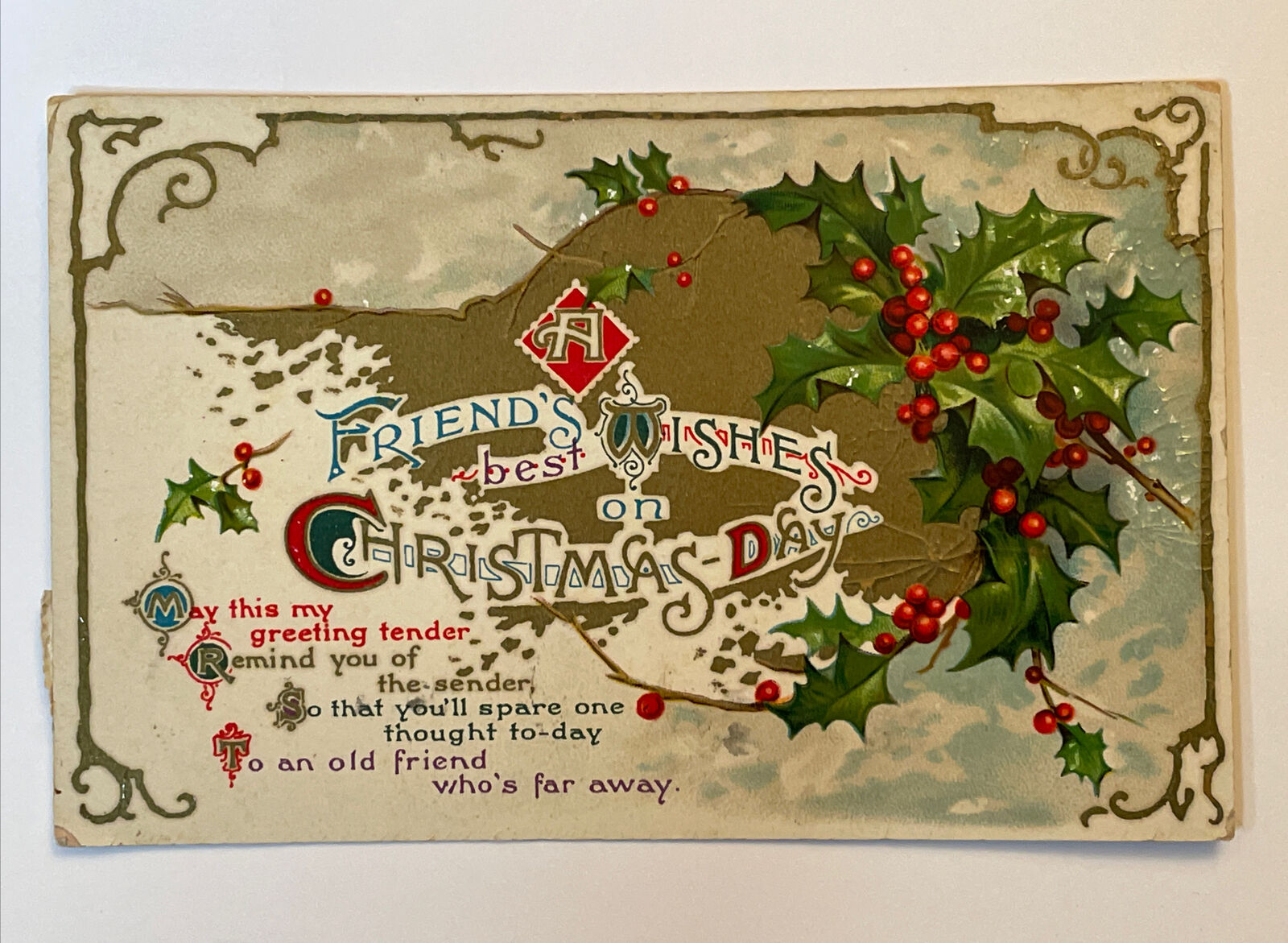 1914 Christmas Postcard - A Friend’s Best Wishes - Posted Baraboo WI
