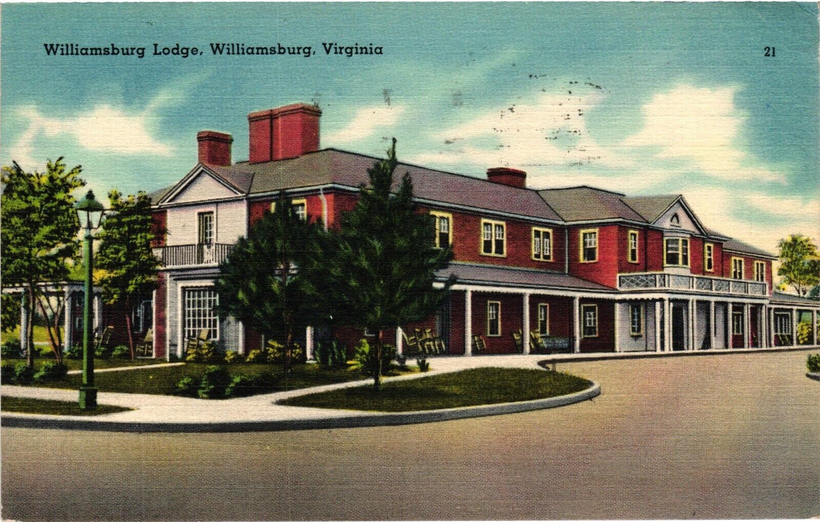 1940 Williamsburg Lodge Virginia Posted Vintage Postcard Linen Exterior View