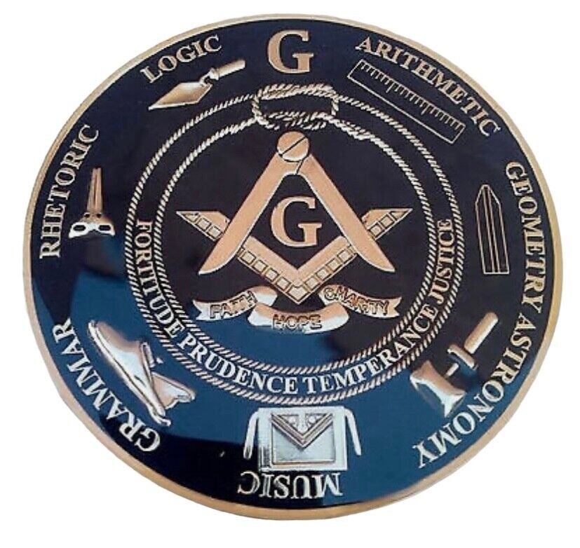 Freemason Masonic Love For Arts  Car Emblem Heavy Alloy Golden And Black Finish