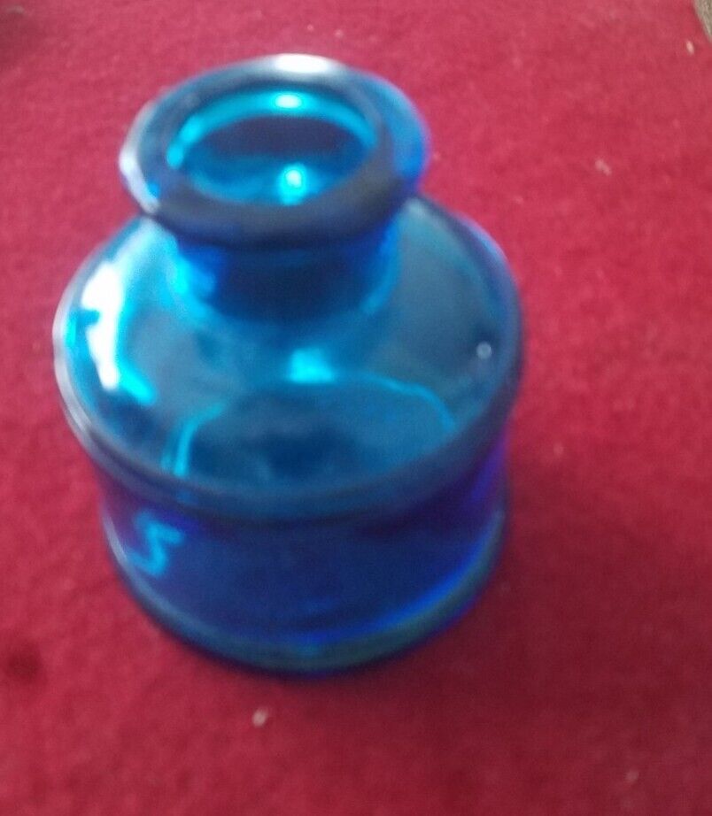 Vintage Blue Glass Ink Well