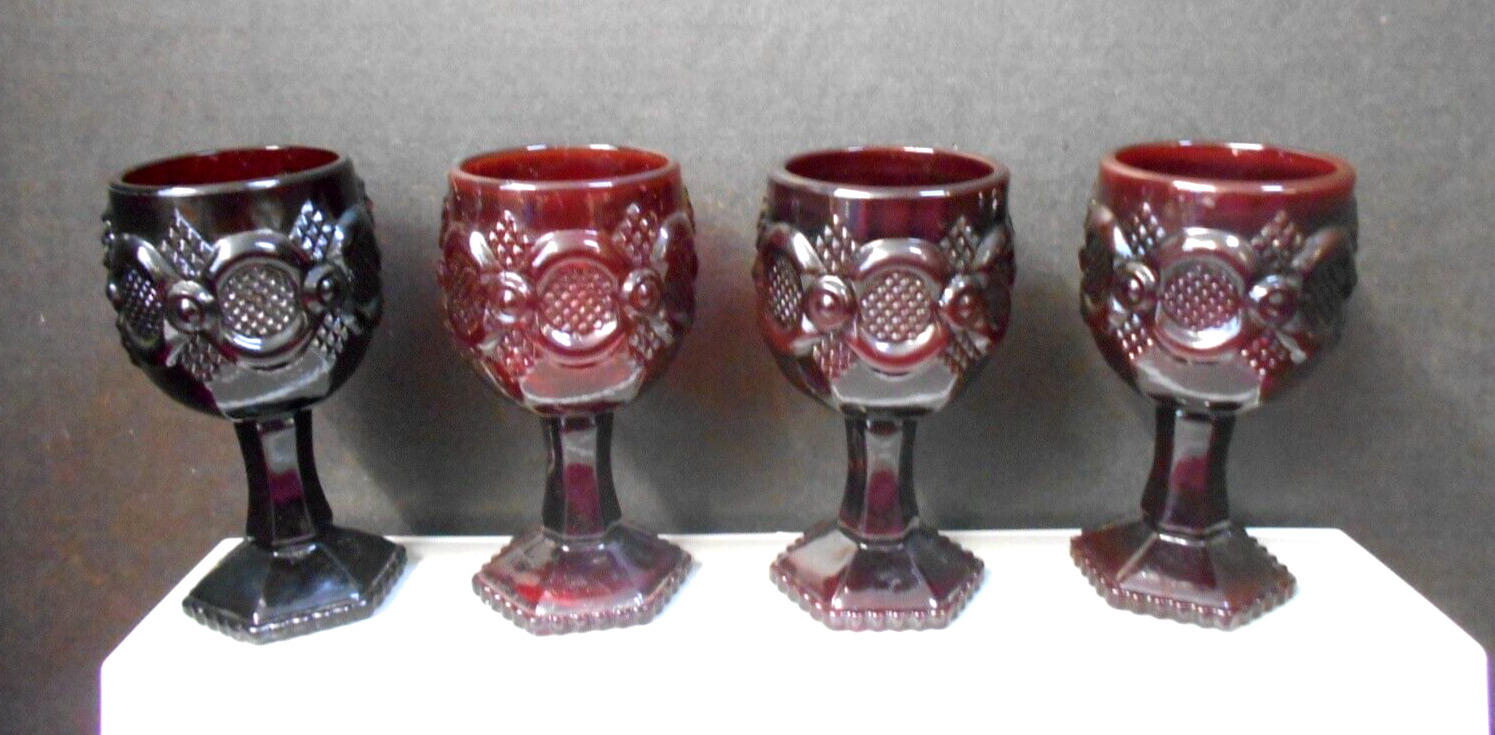 Vintage Avon 1876 Cape Cod WINE GOBLETS Ruby Red Glass 4.5