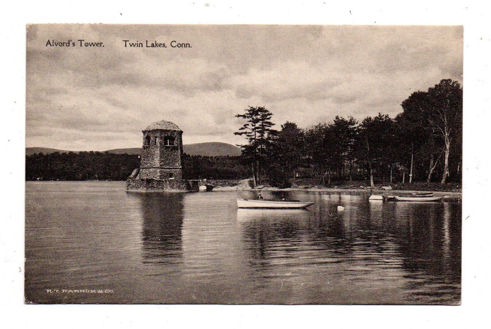 TWIN LAKES, SALISBURY, CT ~ ALVORD\'S TOWER, BOATS, ALBERTYPE PUB ~ used 1919