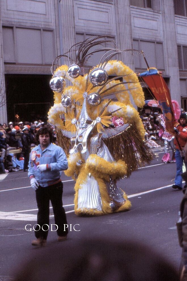 #J88 - Vintage 35mm Slide Photo-City Street Scene Parade-Weird Costume - 1978