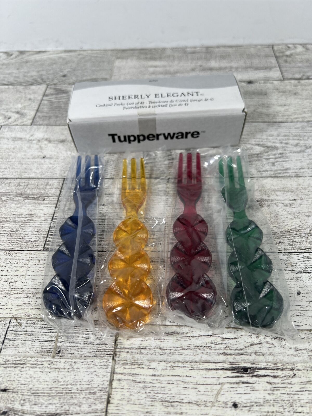 Tupperware Cocktail Sheerly Elegant Jewel Tone Forks Vintage Boxed Set New