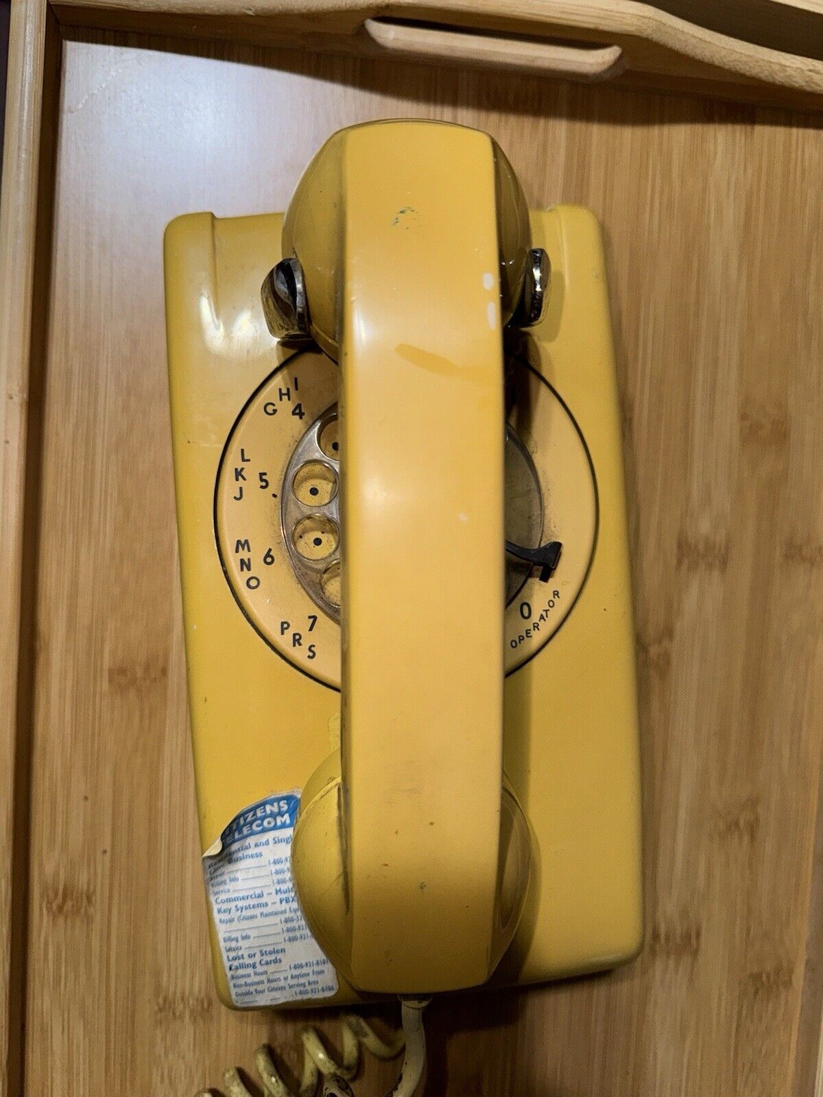 Vintage ITT Mustard/Yellow Wall Mount Rotary Dial Telephone Phone
