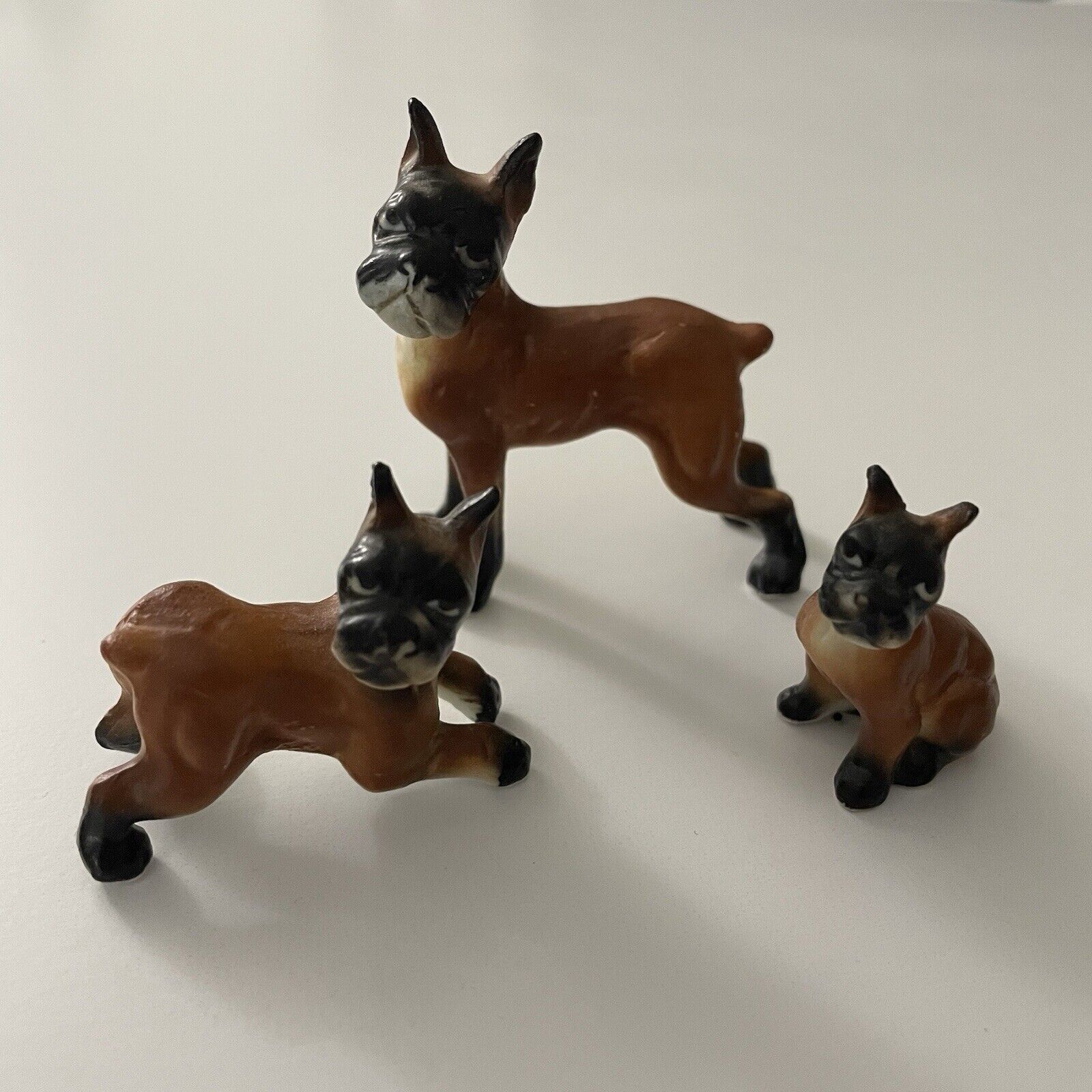 Vintage Miniature Bone China Set of 3 Boxer Dog Family Figurines