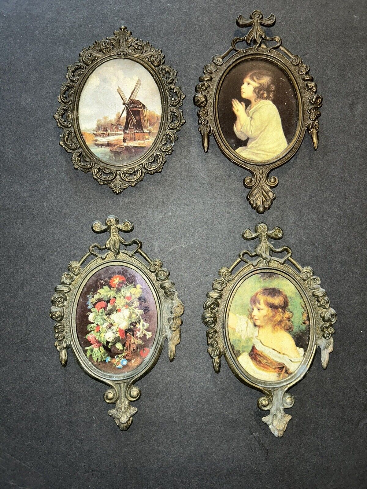 Lot Of 4 Vtg Ornate Brass Metal Frames Made In Italy Miniature Wall Art Collage