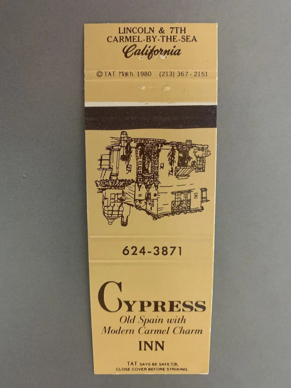 Vintage 1980 Cypress Inn Carmel-By-The-Sea CA Matchbook Cover Hotel California