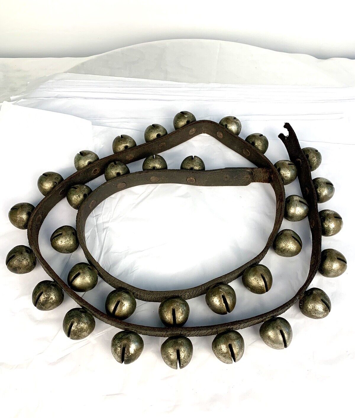 Antique Sleigh Bells with 33 Metal Bells Leather Strap 60” Long. 🎄Holiday Bells