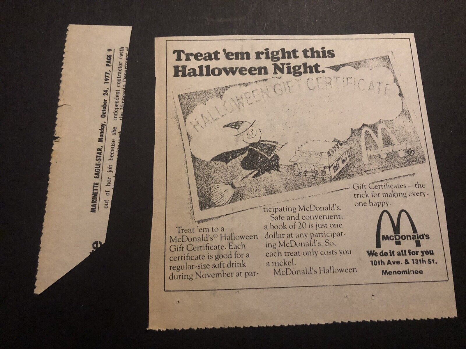 1977 McDonald’s Fast Food Halloween Newspaper Print Ad