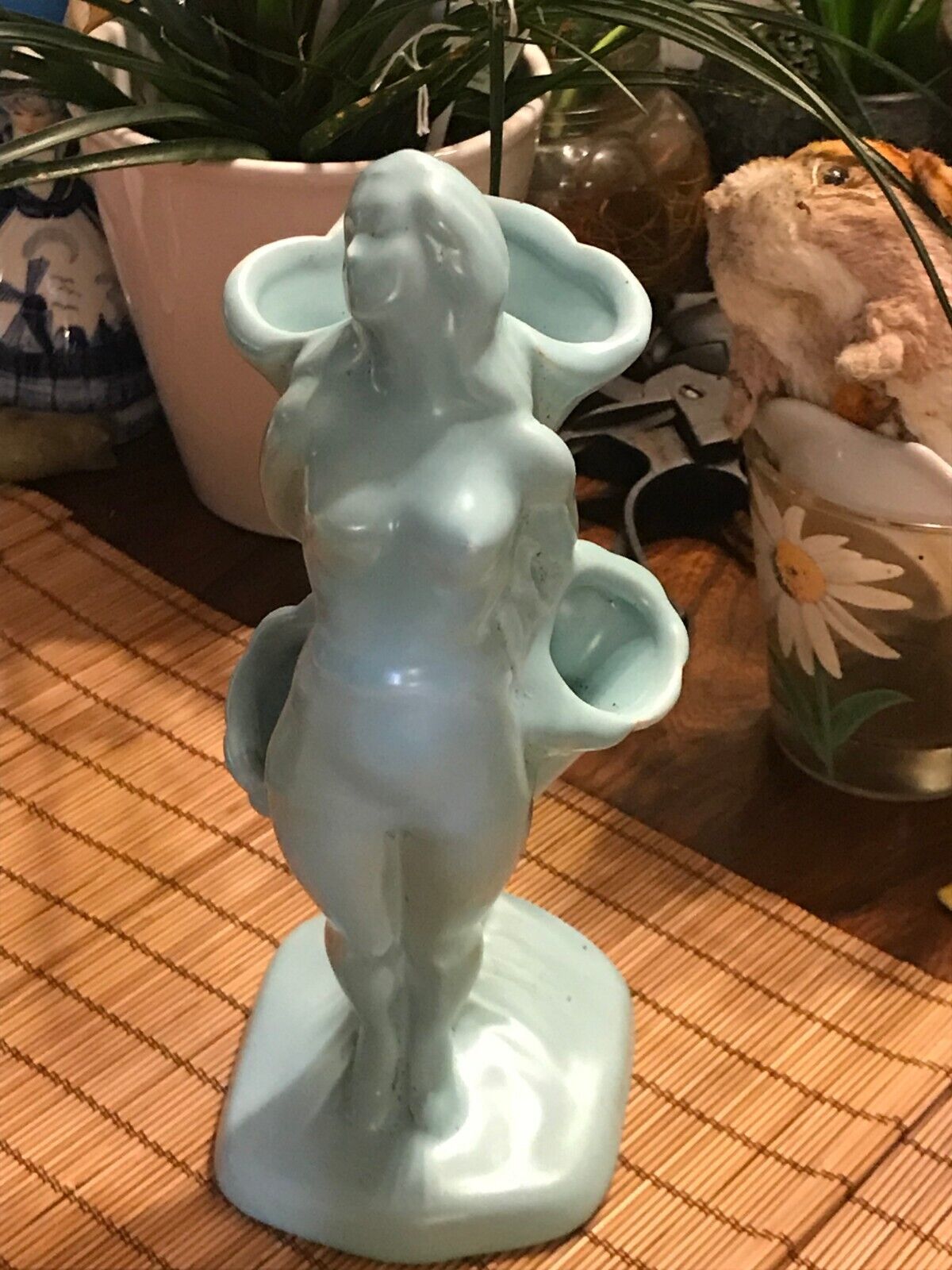 Blue Porcelain Tulip Vase Lady Art Nouveau