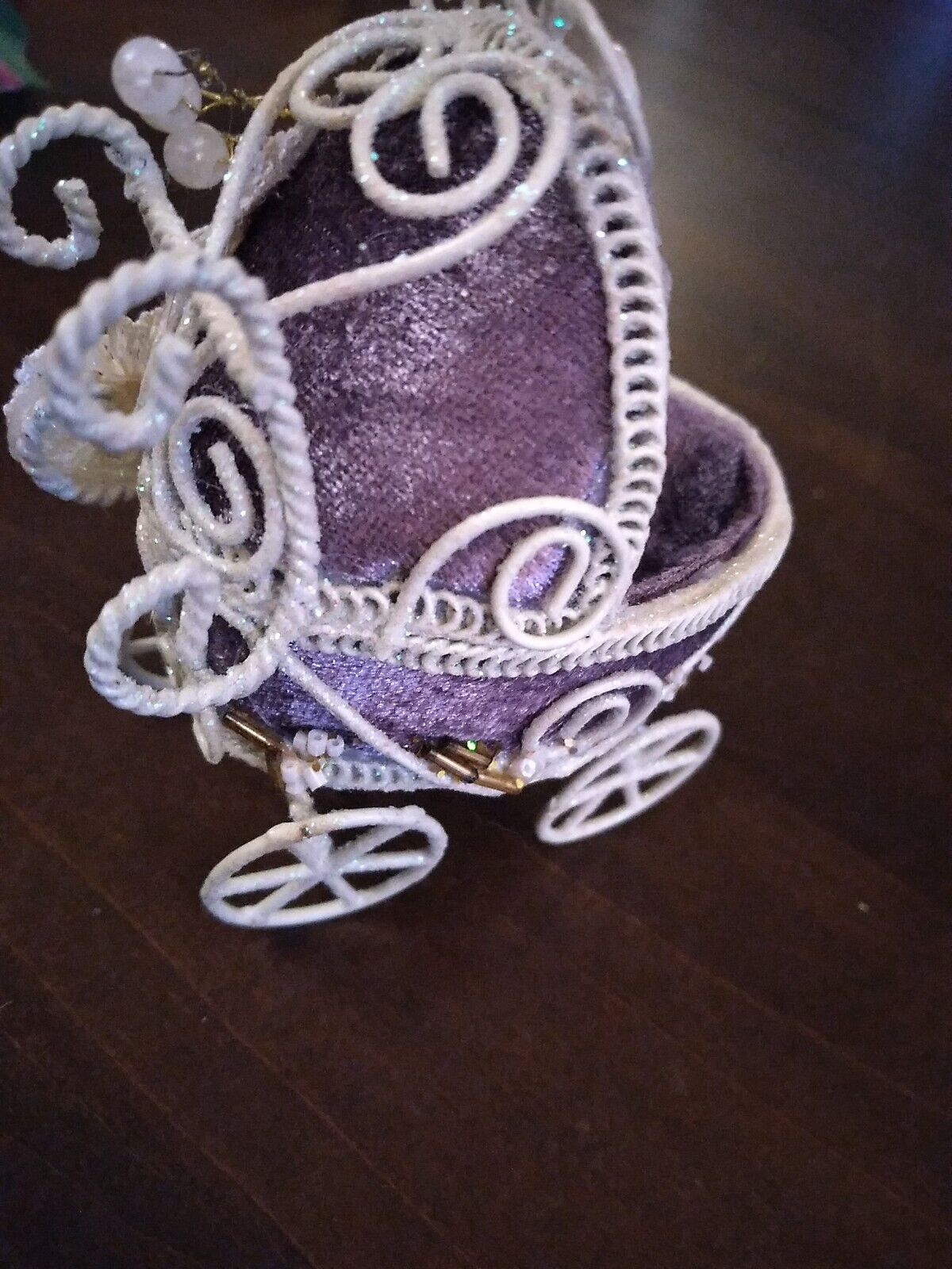 Unique Decorative Collectible Mini Stroller White Sparkles RARE Purple