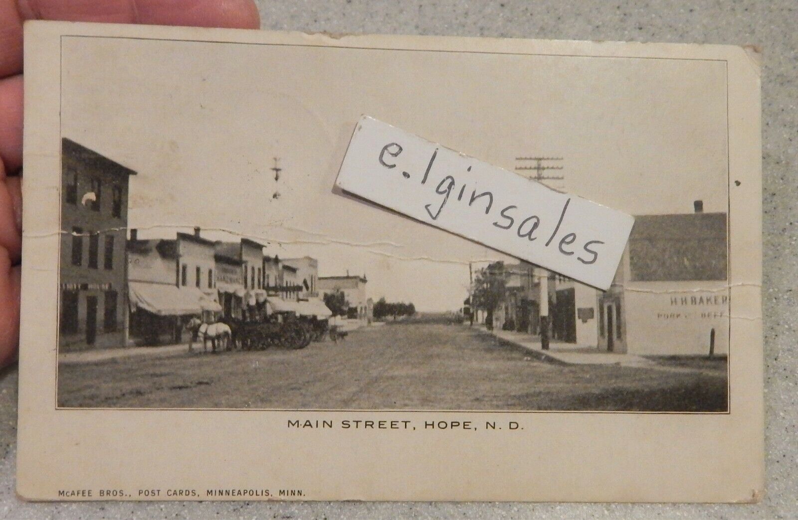 Main Street  Hope, N. D. Photo Postcard 1906