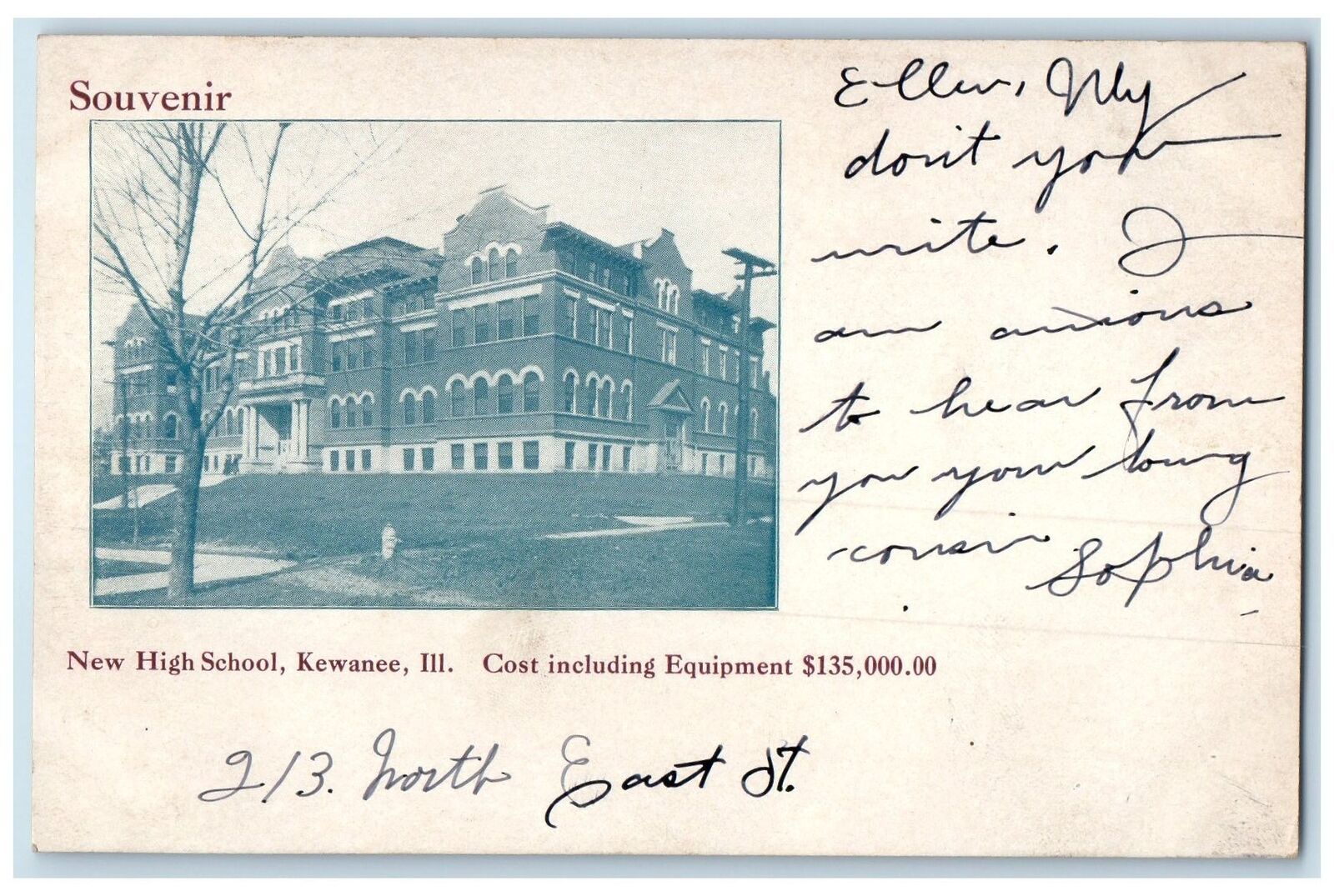 c1905\'s New High School Campus Building Kewanee Illinois IL Advertising Postcard