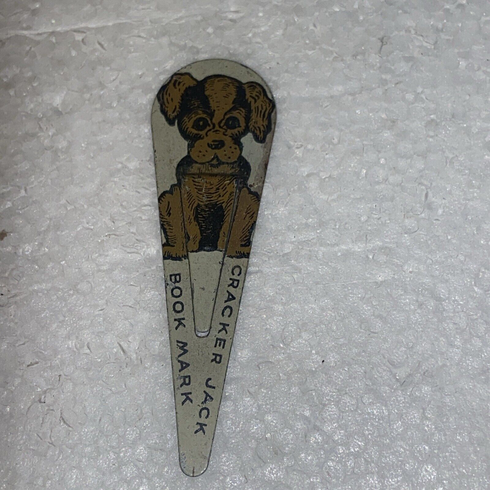 Vintage 1930 Cracker Jack Spaniel Puppy Dog Litho Metal Bookmark