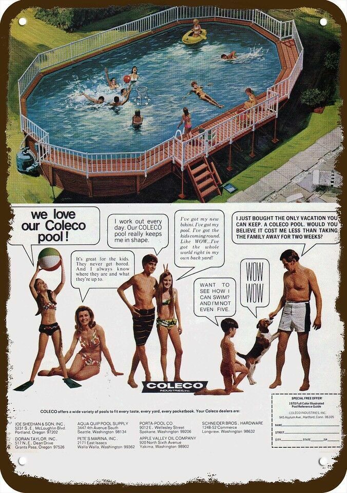 1970 Nostalgic COLECO Family Swimming Pool VntLook DECORATIVE REPLICA METAL SIGN