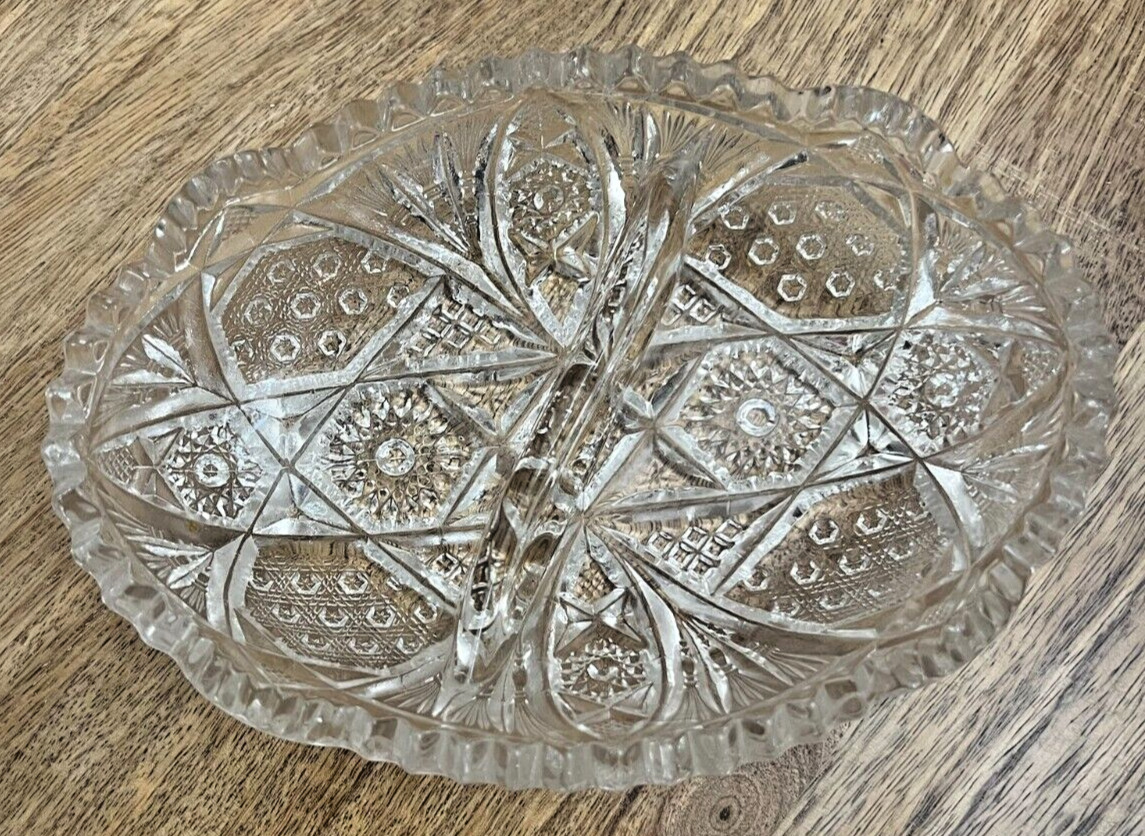 Imperial Glass Nu Cut Pressed Imperial Glass 212 Clear Oval Divided Relish Dish