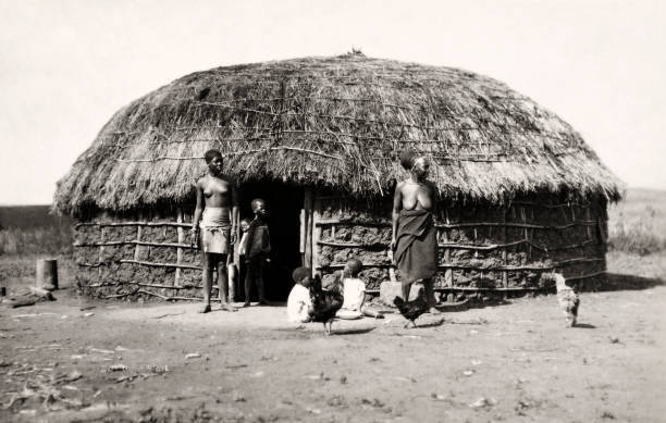 Zulu Family Outside Their Kraal In South Africa 1930 OLD PHOTO