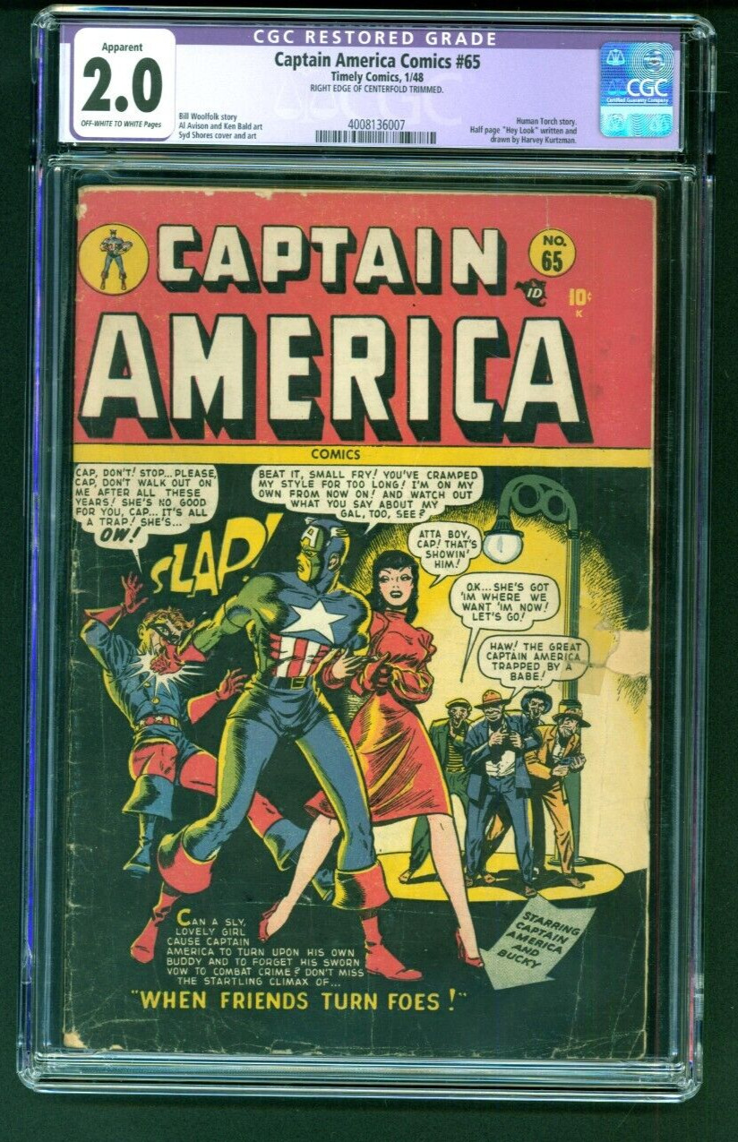 CAPTAIN AMERICA COMICS #65 CGC GD 2.0 OW/WH Timely 1/1948