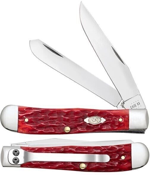 CASE XX 31957 TRAPPER KNIFE WITH POCKET CLIP JIGGED DARK RED BONE CARBON STEEL
