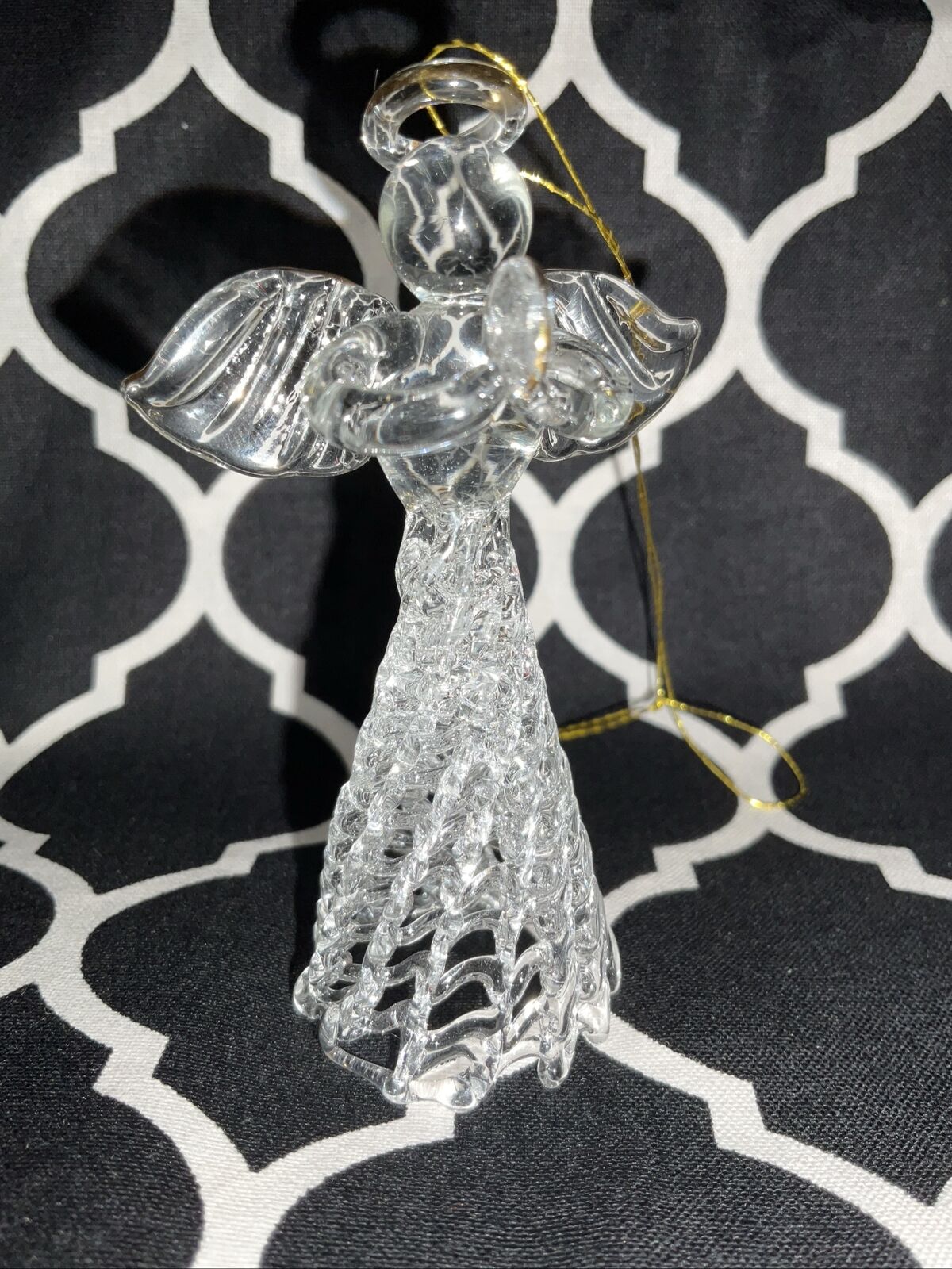 Vtg Clear Glass Acrylic Angel Ornament Praying Christmas 3”